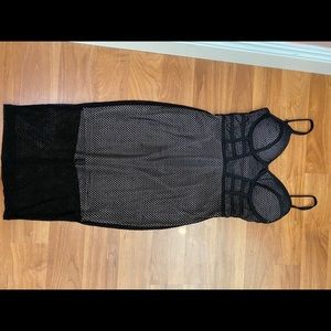 Nude & black mesh midi dress